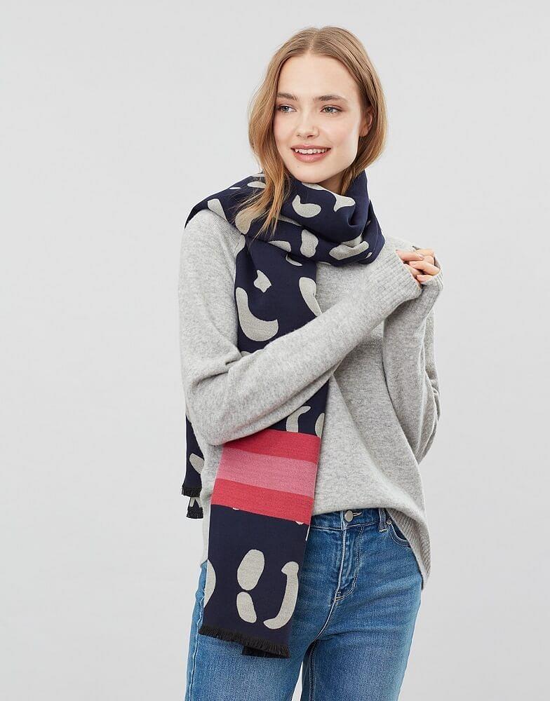 Joules Ladies Jacquelyn Jacquard Scarf Gold Spot Navy Spot