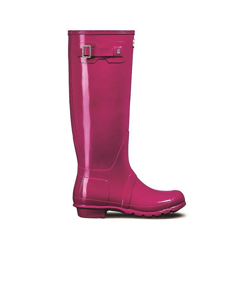 Hunter Womens Original Tall Gloss Wellington Boots Dark Ion Pink