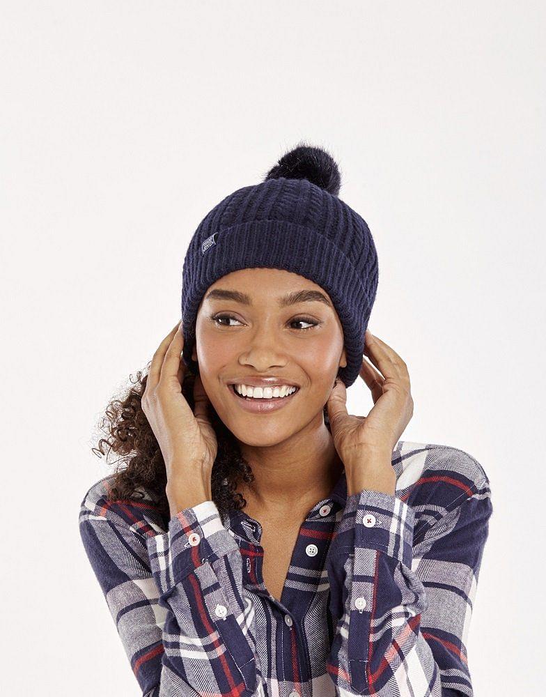 Ladies navy 2025 bobble hat