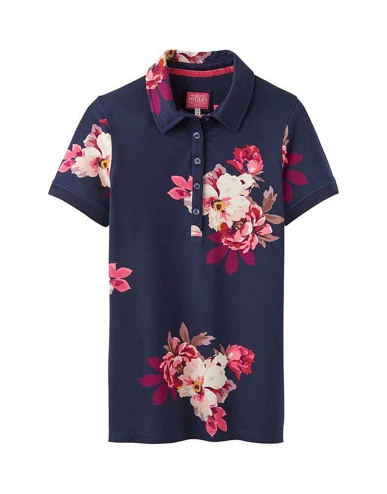 Joules Ladies Pippa Print Polo Shirt French Navy Bircham Bloom