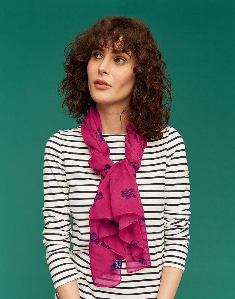 Joules Ladies Wensley Woven Scarf Ruby Pink Etched Animals