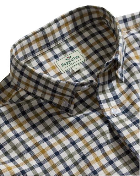 Hoggs of Fife Mens Short Sleeve Bold Check Shirt Navy / Tan / Green