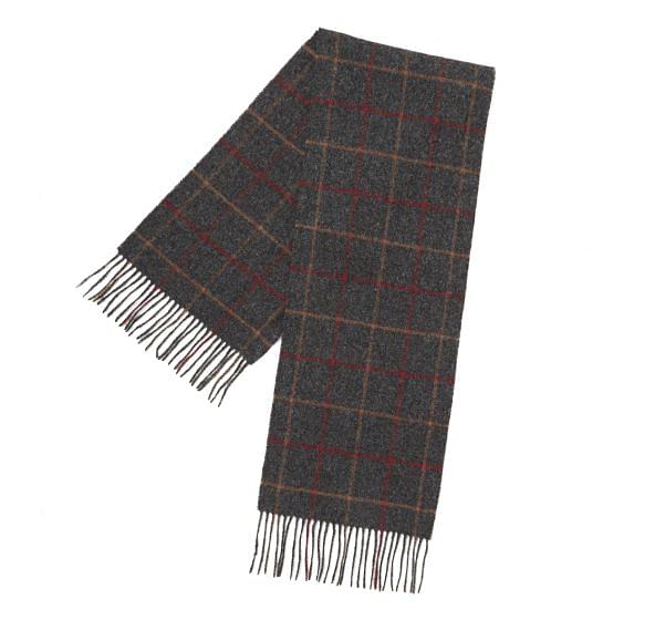 Barbour Mens Tattersall Lambswool Scarf Charcoal / Red  