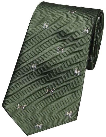 Sax Mens Woven Silk Tie Country Beagles Forest Green