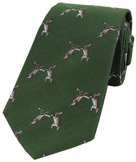 Sax Mens Woven Silk Tie Country Hares Green