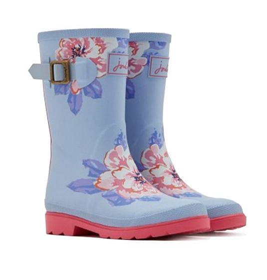 Joules Girls Welly Print Sky Blue Floral