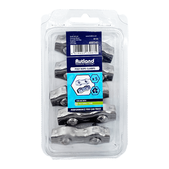 Rutland Electric Fencing Metal Clamp Grips Rope Connectors Pack of 5