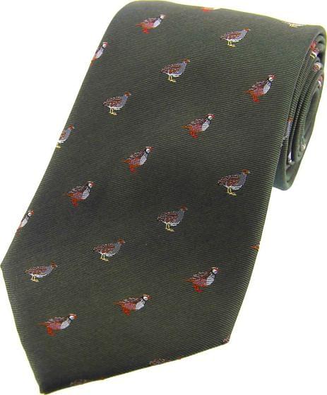 Sax Mens Woven Silk Tie Country Partridges Green