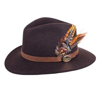 Hicks & Brown Ladies Suffolk Fedora Hat Dark Brown Gamebird Feather