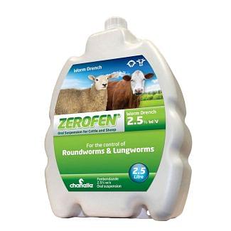 Zerofen 2.5% Worm Drench for Cattle and Sheep 2.5L