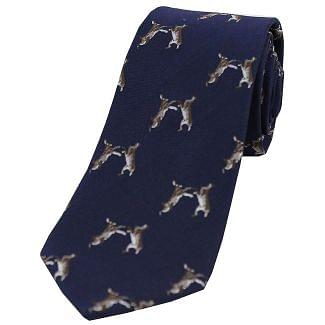 Sax Mens Boxing Hares Country Silk Tie Navy